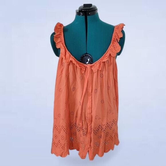 Torrid Coral Eyelet Ruffle Tie Front‎ Tank Top - Size 4X - Picture 2 of 10